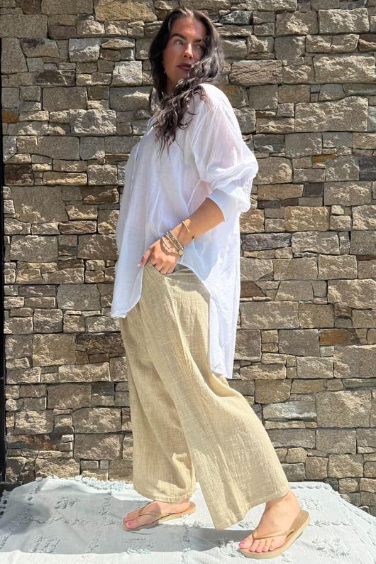 Shayle Indian Cotton Boyfriend Beach Shirt White